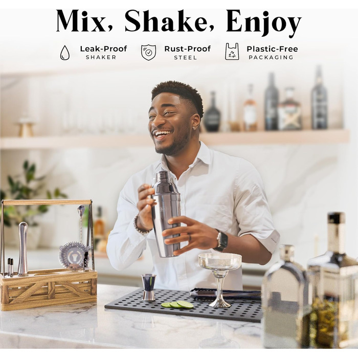 Набір бармена для приготування коктейлів, 12 предметів: шейкер, аксесуари, дерев'яний підставка, рецепти, подарунковий набір для дому, 24oz Cobbler Shaker