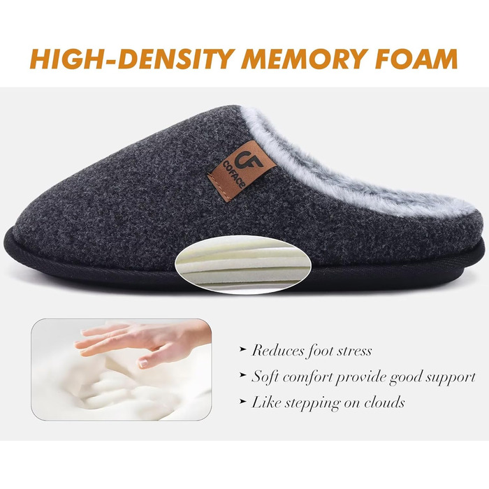 Тапочки жіночі COFACE з фетру, теплі, зручні, з м'якою підкладкою, чорні, розмір 38 EU