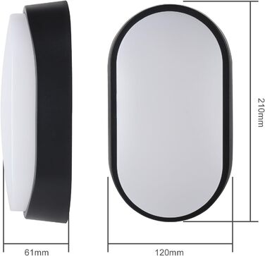 LED світильник настінний овальний 18W 4000K IP65 з чорною рамкою для дому, офісу, ванної кімнати, саду та інших приміщень