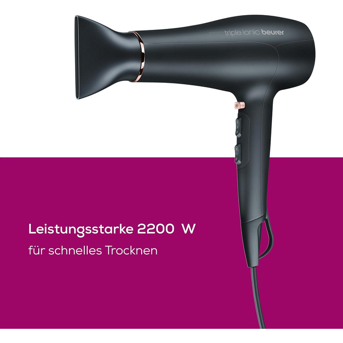 Фен Beurer HC 50 Ionen 2200 Вт з іонізацією, насадка для укладки та дифузор для об'єму