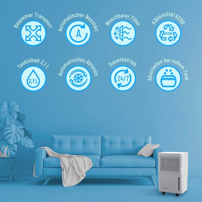 Noaton® DF 4212 - Електричний осушувач повітря 13,2 л/добу, для квартири та підвалу, з таймером та захистом від переливу