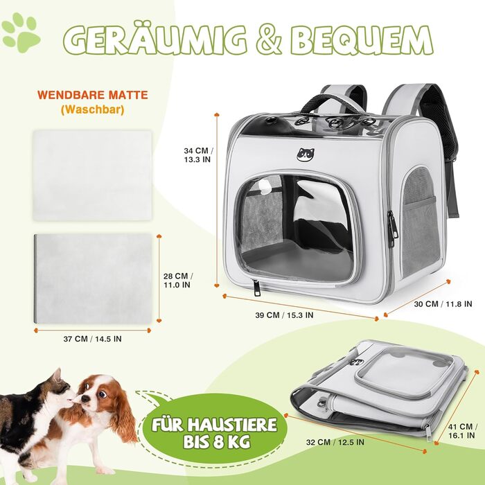 Рюкзак для котів та маленьких собак ALLSOPETS, дихаючий, з фронтальною відкриванням та страхувальним ремінцем, для подорожей, прогулянок (Блутно-рожевий, Сірий у хмаринках)