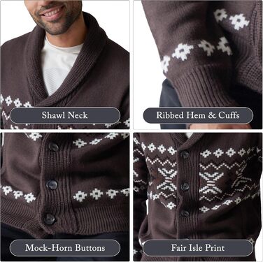 Чоловічий кардиган NOROZE на Різдво з візерунком Fair Isle, в'язаний, на ґудзиках