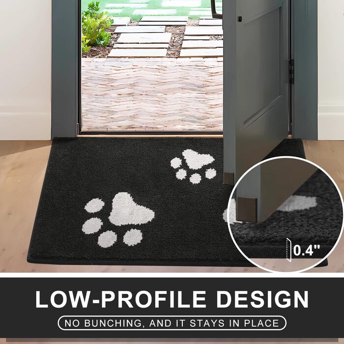 Привратний килимок Mibao 60x90 см, вологопоглинаючий та протиковзкий килим для входу та авто, що підтримує машинне прання, чорний