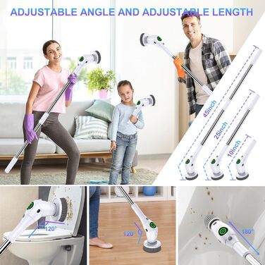 Електрична щітка для чищення з 8 насадок, регулювання швидкості, LED дисплей - для ванної, кухні, авто