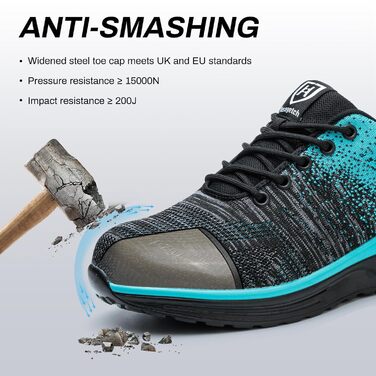 Чоловічі та жіночі робочі черевики-кросівки з металевим підноском, антиковзаюча підошва, дихаючі, розміри 35-46 (36 EU, Cyan)