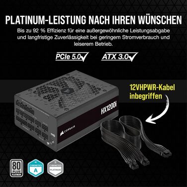 Блок живлення Corsair HX1000i 1200W ATX 3.1 PCIe 5.1, повністю модульний, 80 Plus Platinum, iCUE, чорний