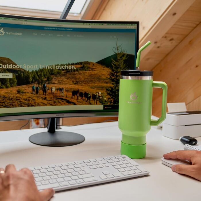 Термокружка Hydro2Go з трубочкою – BPA-free, придатна для миття в посудомийній машині, 10 год гаряче/12 год холодне, для приготування напоїв на винос (Green Tea, 1200 мл)