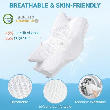 Подушка ортопедична Elviros з піни Memory Foam для сну на боку, 64х38 см, сіра - комплект 2 шт.