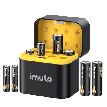 Набір акумуляторів imuto 1.5V Li-ion (4x AA 3000mWh + 4x AAA 1300mWh) зі смарт-зарядним кейсом, висока ємність, 1600 циклів зарядки