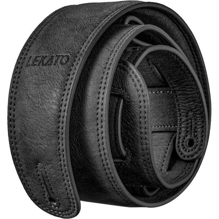 Шкіряний ремінь для гітари Lekato з товстою амортизуючою подушкою, універсальний для бас-гітари, електрогітари, акустичної та класичної гітари, чорний