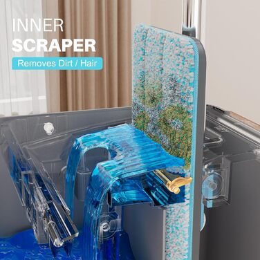 Набір для миття підлоги JOYMOOP з віджимом, моп для підлоги, набір для миття стін з довгим руків'ям, 6 мікрофібрових насадок - сірий + блакитний відро #2124 + плоский моп 60' + 6 мікрофібрових насадок