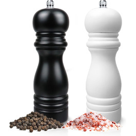 Набір з 2 мельниць для солі та перцю (соль, перець, чилі) - ручні, дерев'яні, з регулюванням помелу, класичний дизайн, чорний та білий