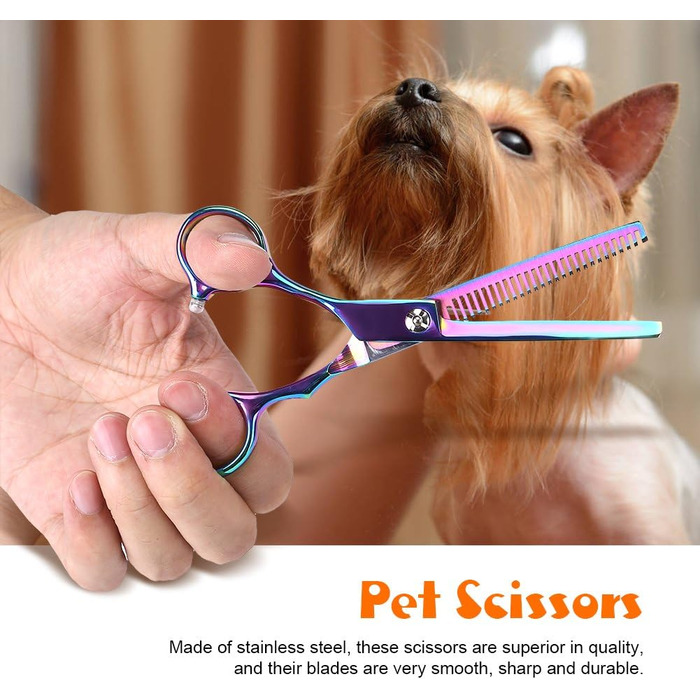 Набір ножиць для догляду за собаками (6 шт.), з нержавіючої сталі, веселковий дизайн, для собак та котів