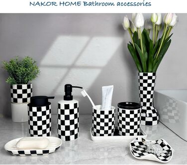Bathroom Toothbrush Holder, Bathroom, Toothbrush Holder Set, Modern, Cute, Toothbrush and Toothpaste Holders for Bathroom, Countertop, Organizer, Black and White Plaid Decor