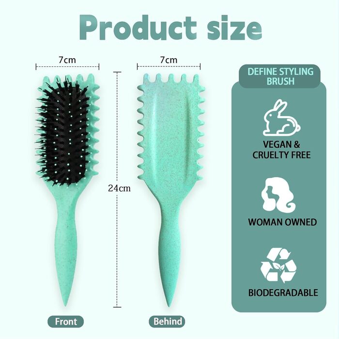 Щітка для локонів Lockenbürste: розгладжує, формує та підкреслює локони, нейлонові щетинки, унісекс (зелена, 24 см)