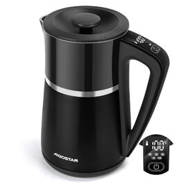 Електричний чайник Aigostar Alva з регулюванням температури 40°C-100°C, 1.7 л, подвійні стінки, Cool Touch, LED дисплей, тихий, бездротовий, з функцією підтримання тепла, 2200W, BPA Free, чорний
