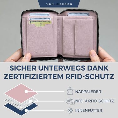 Шкіряний гаманець VON HEESEN з RFID-захистом, для чоловіків і жінок, з монетницею, лаванда