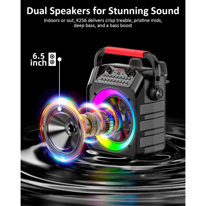 Портативна караоке-машина з 2 мікрофонами та LED-підсвіткою, Bluetooth, AUX, USB, TF, TWS, для вечірок та подарунків (дорослим та дітям)