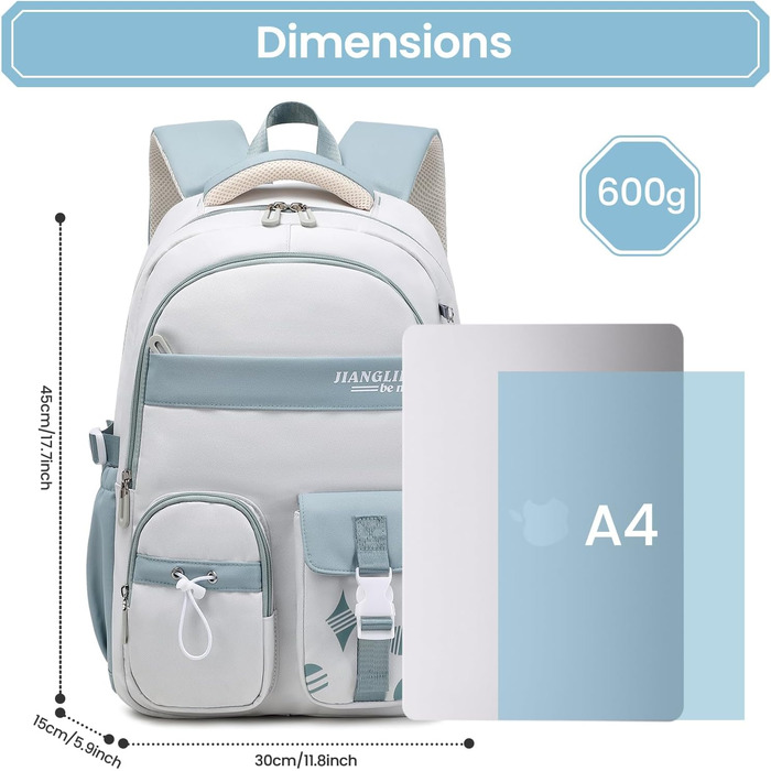 Шкільний рюкзак для дівчаток - водонепроникний, легкий, стильний, з великою місткістю, для 3-9 класів, ніллон, фіолетовий (8534# Blu)