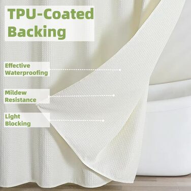 Шторка для душу з тканини вафельного плетіння, важка, водонепроникна, з TPU-покриттям, з сітчастим вікном, готельний стиль, 2 гачки, (Зелений, 83 x 83 см)