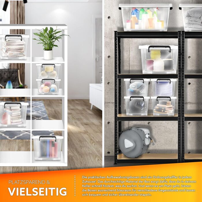 tillvex® Storage Boxes with Lid, 4-Piece Set - 13 Liters, Food Safe | Plastic Boxes Set Stackable | Storage Organization System Box Large | Storage Boxes Clothes Boxes 100% New Material