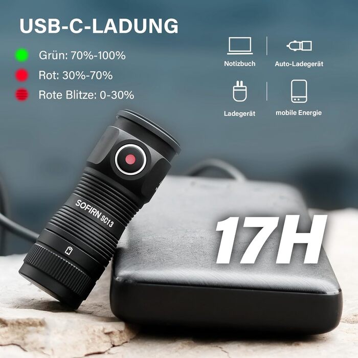 Ліхтарик Sofirn SC13 Mini LED, 1300 лм, акумуляторний, водонепроникний IP68, 5 режимів, компактний EDC для кемпінгу, туризму, екстрених ситуацій