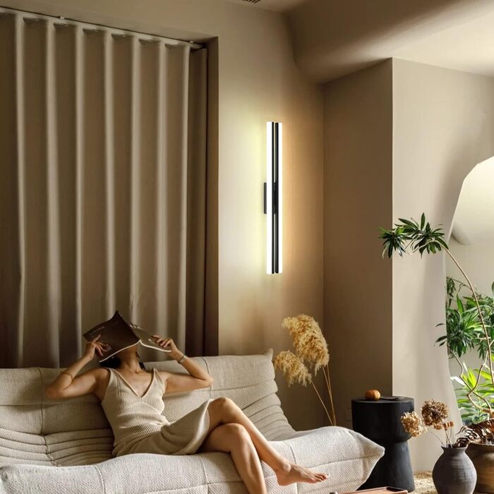 MantoLite LED Wash Table Wall Lights, 60CM 24W Super Bright Bathroom Mirror Lights, Living Room Picture Wall Lamps, 6000K Matte Black IP44, Vanity Mirror Front Lamp Bedside Reading Lights