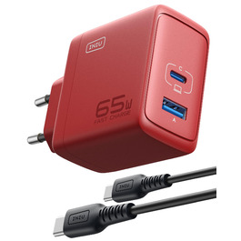 Зарядний пристрій INIU 65W USB-C + USB-A GaN, мережевий адаптер для MacBook, iPad, iPhone, Samsung Galaxy, Pixel - червоний