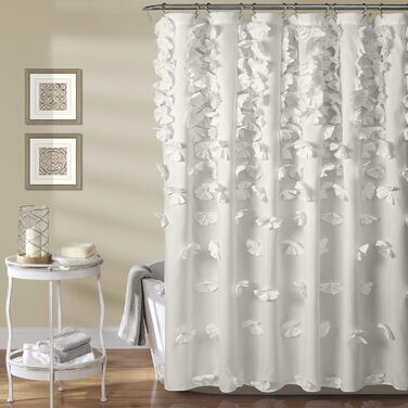 Шторка для душу Lush Decor Riley, 183x183 см, білий/квітковий, з бантиками, романтичний дизайн