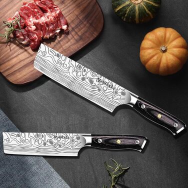 Набір японських ножів MOSFiATA: Накірі 7 та 5,5 дюймів (EN.4116), ніж для приготування їжі, кухонний ніж, ніж для овочів з піхвою, подарункова упаковка та серветка