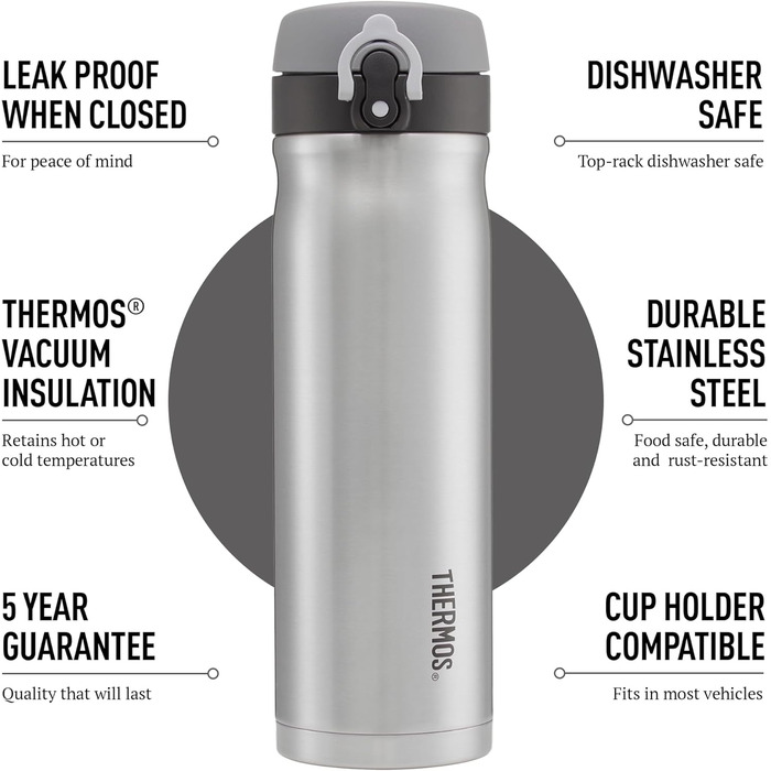 Stainless Steel Insulated Travel Mug - 470ml - Grey