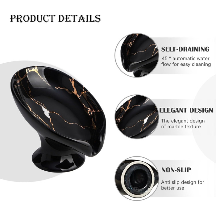 Керамічний підставка для мила, самостійно осушуючий, у формі листка, легко очищається, для ванної кімнати, кухні, душу (білий, чорний)