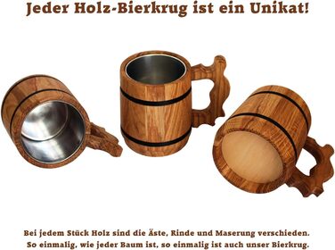 Personalized Beer Gift - Wooden Beer Stein with Stainless Steel Mug 0.5 L - Engraving with Name - for Men, Father, Beer Drinker - Popular Alternative to Beer Glass, Mug, Tankard