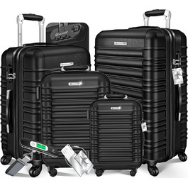 Набір валіз KESSER® 4 шт. з жорстким корпусом (S, M, L, XL) з ABS-пластику, телескопічною ручкою, вбудованою вагами та білгетом, коліщата 4 шт., замок, чорний