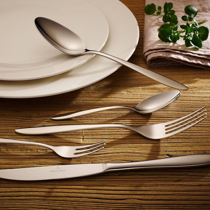 Villeroy & Boch - Annalena Tableware Set, 30-Piece, Timeless Cutlery Set for 6 People, 6 Dinner Knives, 6 Dinner Forks, 6 Tablespoons, 6 Coffee Spoons, 6 Cake Forks, Dishwasher-Safe, Stainless Steel