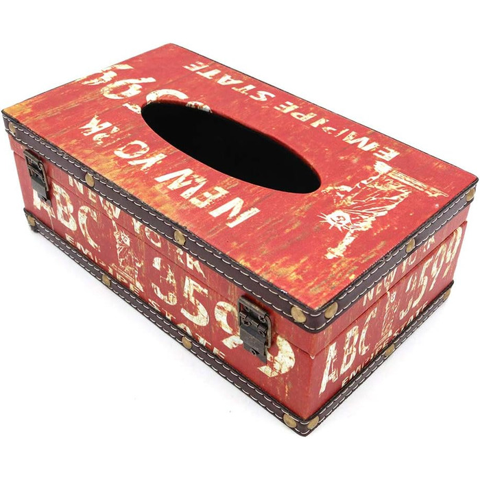 POFET Vintage Chic Shabby Wood Tissue Box Holder Rectangular Handcraft Tissue Paper Box Cover Serviette Organizer Holder Home Large Space Office Car Decoration with Metal Lock - Traffic Sign
