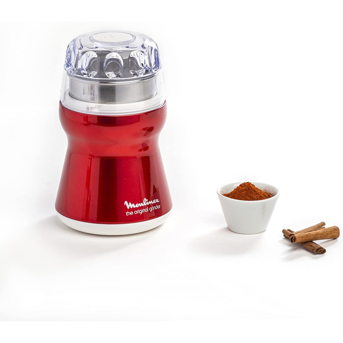 Moulinex AR1105 Coffee Grinder | with Stainless Steel Container | Transparent Lid | Red Ruby/metallic-red/white