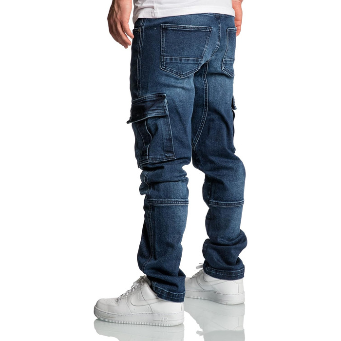 Чоловічі джинси карго Amaci&Sons Regular Slim 7977 темно-сині, розмір 36W/32L, з потертостями