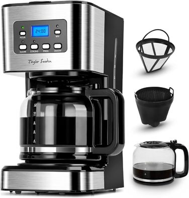 Кавомашина Taylor Swoden Darcy 950W з таймером, 1.5L, 12 чашок, автоматичне відключення, чорна