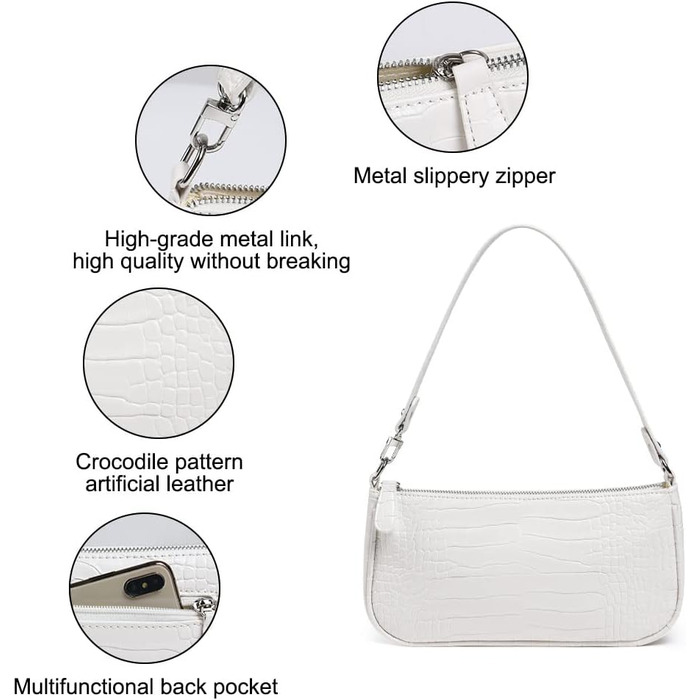 Сумка жіноча через плече крокодиляча шкіра ретро вінтаж міні біла – класична сумка-шопер (#1)