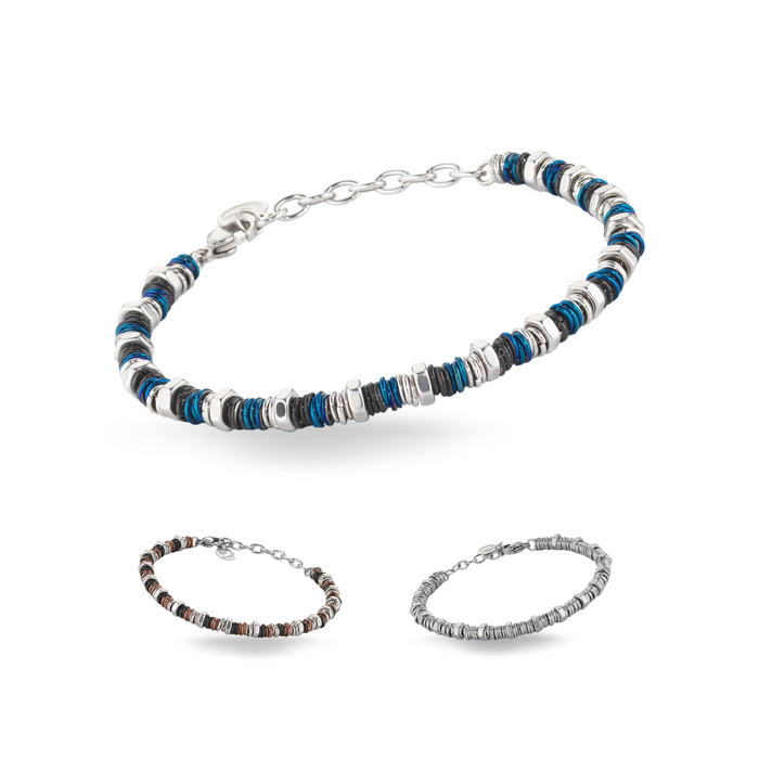 Чоловічий браслет на руці з нержавіючої сталі з шайбами та болтами, регульована довжина 18-21 см з подарунковою коробкою, блакитний