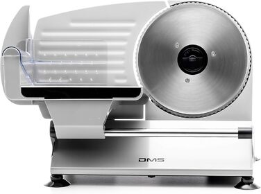 Електричний слайсер DMS Allesschneider з нержавіючої сталі, діаметр 19 см, 400W – для хліба, ковбаси, сиру, регульована товщина нарізки, з присосками та захисним вимикачем