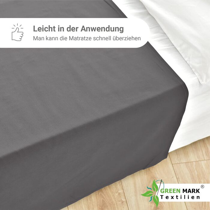GREEN MARK Textiles 2-Pack Classic Fitted Sheets Bed Sheet 100% Cotton without Elastic Various Sizes and Colors Size: 150x250 cm, anthracite grey