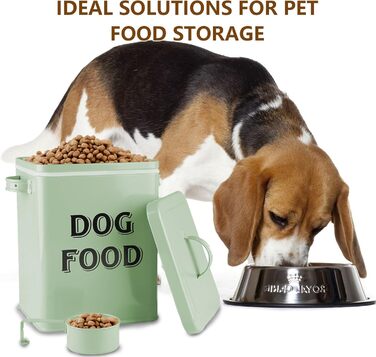 Контейнер для корму для собак Pethiy, 6.5 л, метал, з мірною ложкою, герметичний кришкою, для сухого корму та ласощів, білий