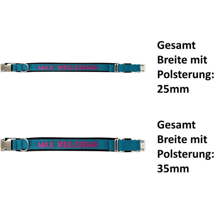 Ошийник для собак з персоналізацією - XS-XXL - індивідуальне замовлення - вишивка імені та номеру телефону - широкий та регульований