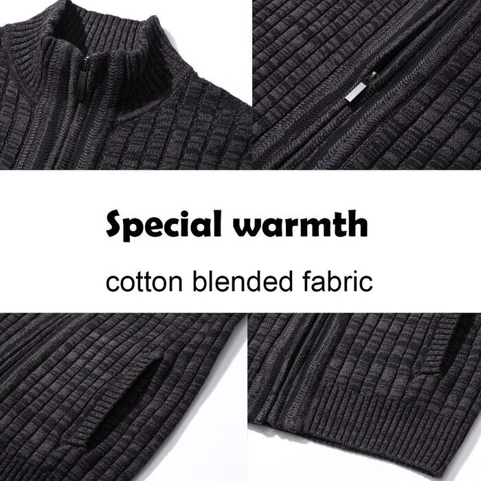 Чоловічий кардиган AOI RAY з блискавкою та стоячим коміром, в'язаний пуховий светр з двома кишенями, чорний (3XL, сірий)