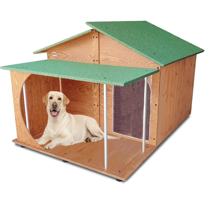Будка для собак LEGNO з верандою, XXXL (Extra Large) - міцна дерев'яна будка з термозавісою, Made in Italy