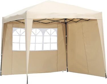2.5x2.5m Folding Patio Canopy, Water-Resistant, Steel and Polyester (Beige)