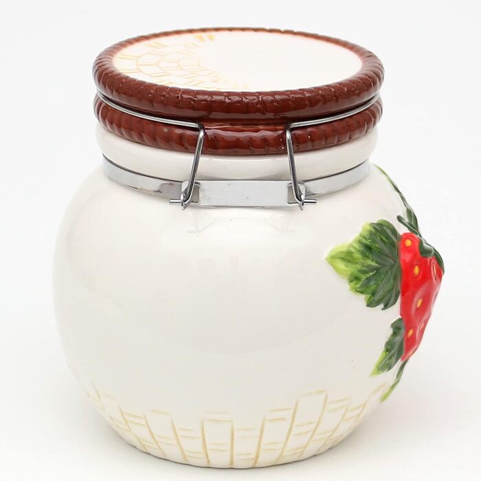Aromadose/Cookie Jar/Storage Box with Strawberry Relief, size approx. 12.5 x 11.5 x 12.5 cm